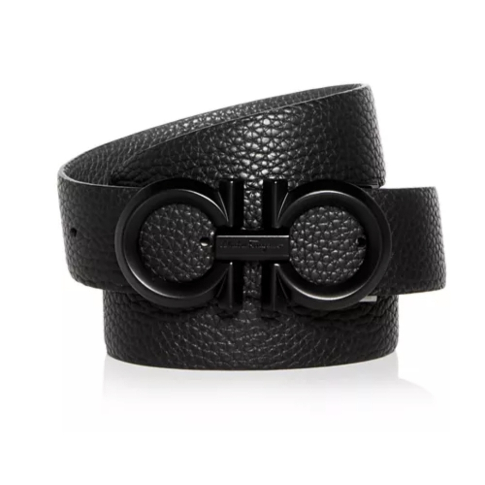 Salvatore Ferragamo Textured Black Leather Belt